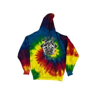 Colortone Tie Dye Pug Life Long Sleeve Pullover Hoodie‎ Sz M